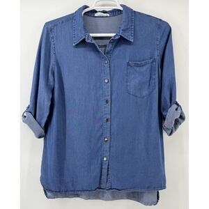 89th Madison Womens XL Chambray Shirt Blue Button Front Lyocell Lightweight